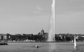 Photo of Geneva from the water in b/w taken by Caroline A Connell
