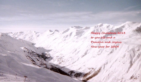Snowy scene photo Christmas and New Year greetings from Caroline A Connell